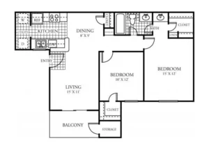 Brandon Oaks Houston Rise Apartments FloorPlan 3
