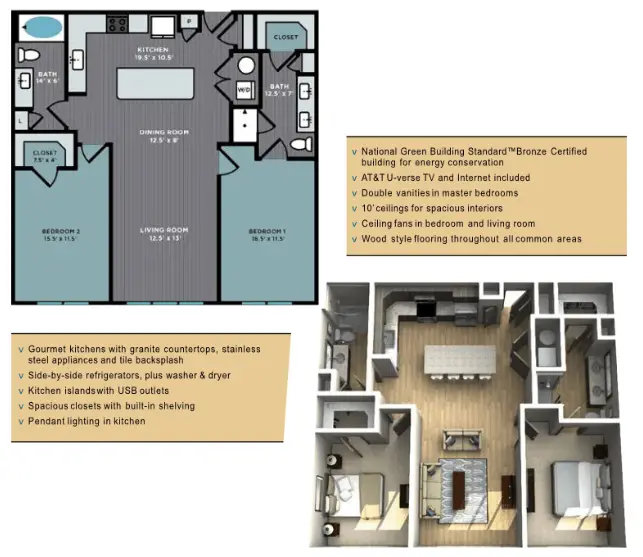 The Abbey at Northpoint Houston Rise Apartments FloorPlan 12