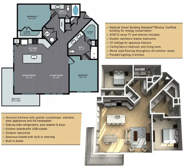 The Abbey at Northpoint Houston Rise Apartments FloorPlan 17
