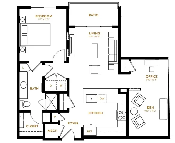 Berkshire Pullman Rise apartments Dallas Floor plan 14