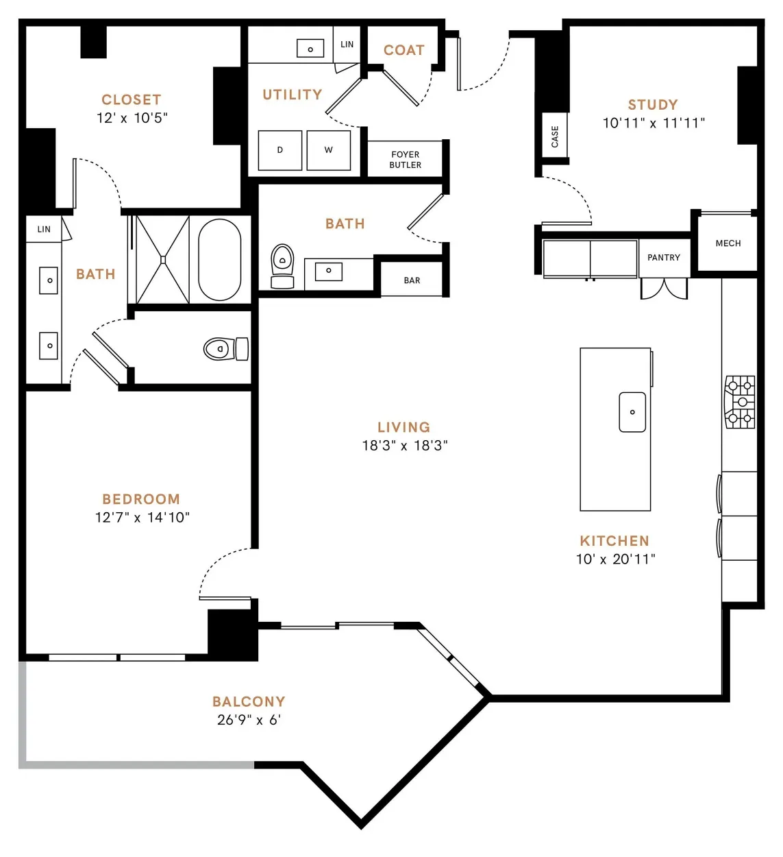 Carlisle and Vine Rise apartments Dallas Floor plan 14