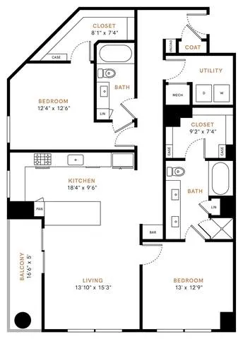 Carlisle and Vine Rise apartments Dallas Floor plan 16
