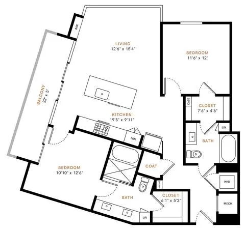 Carlisle and Vine Rise apartments Dallas Floor plan 17