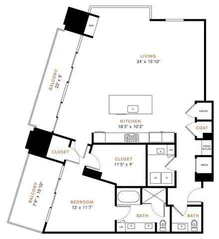 Carlisle and Vine Rise apartments Dallas Floor plan 6