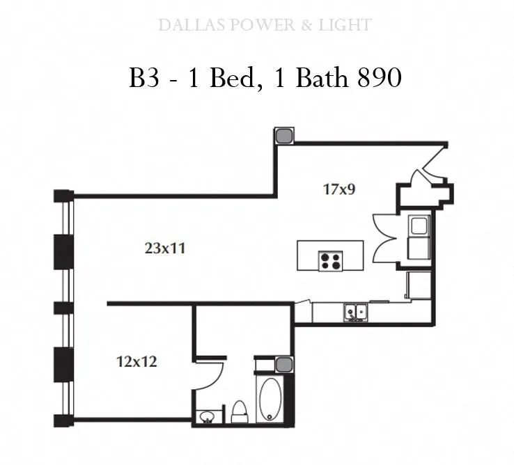 Dallas Power & Light Buildings Rise apartments Dallas Floor plan 1