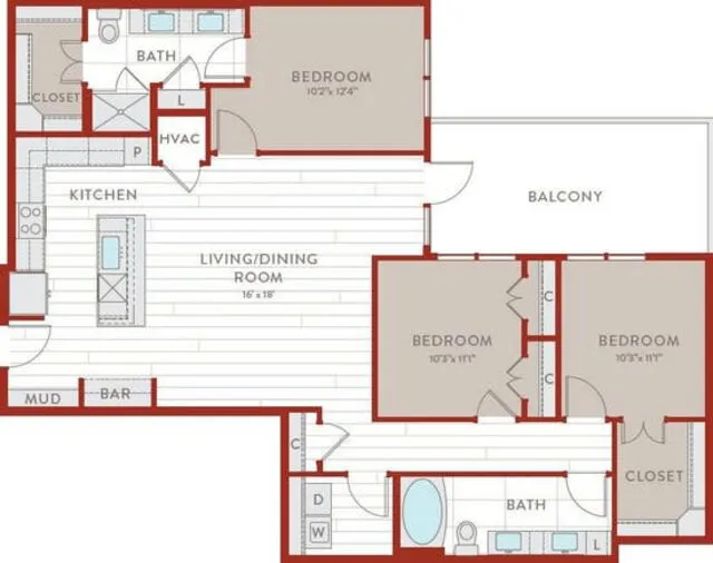 Bluffs at Midway Hollow Rise apartments Dallas Floor plan 75