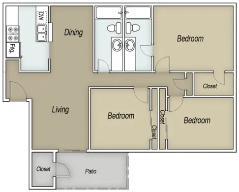 Brays Oaks Village Houston Apartment Floor Plan 6