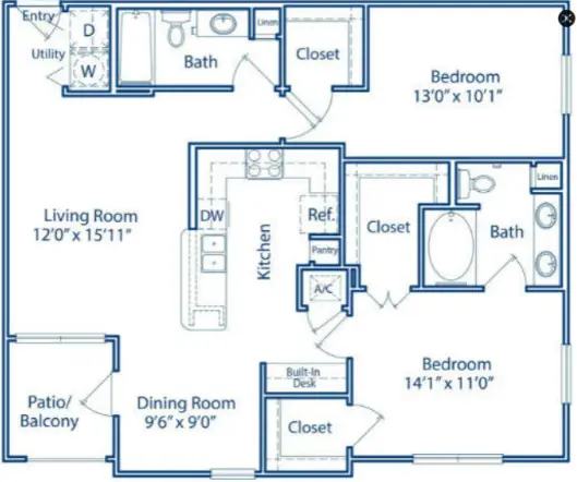 Oak Crest Westchase Houston Apartments Floor Plan 14