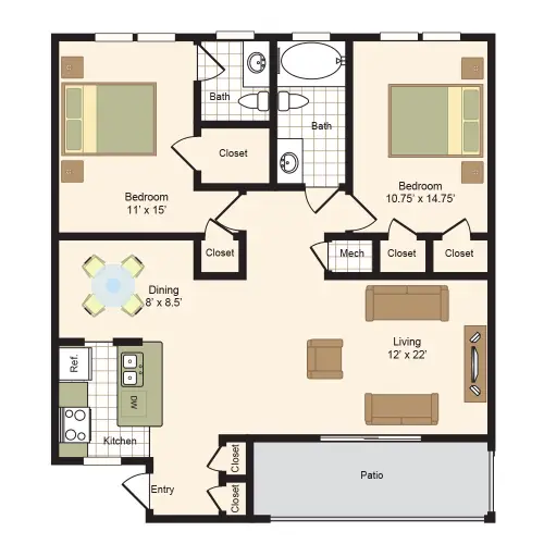 Colony Oaks Houston Apartment Floor Plan 4