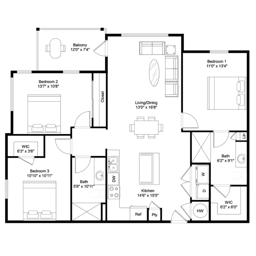 Lockwood on Buffalo Bayou Houston Apartment Floor Plan 5