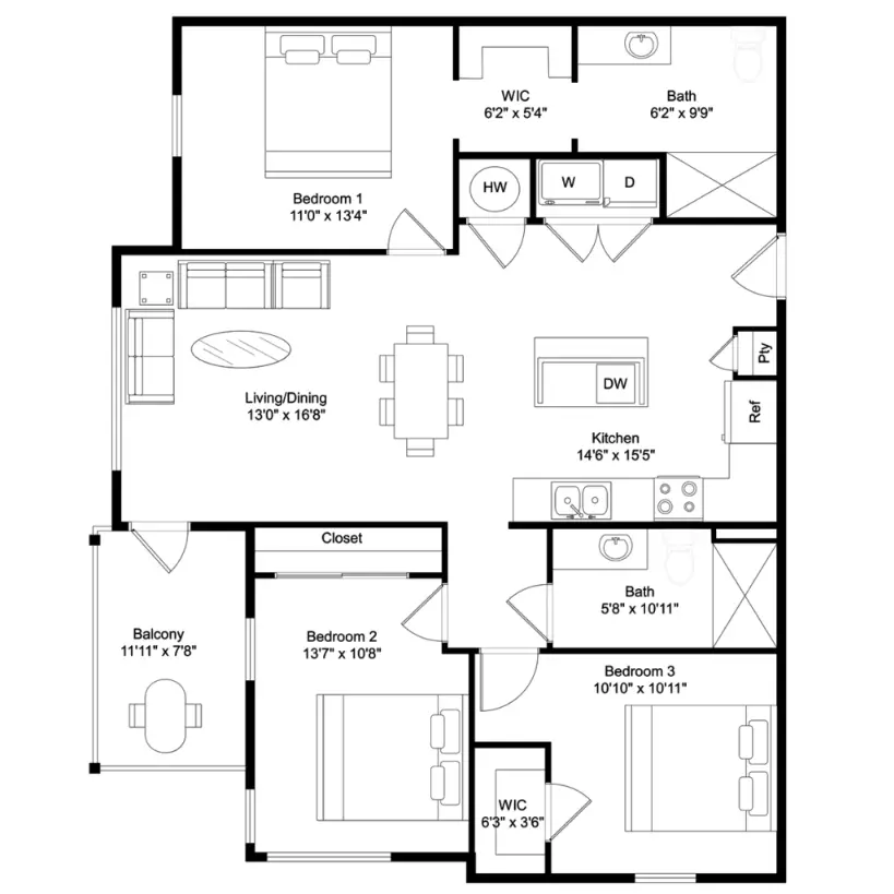 Lockwood on Buffalo Bayou Houston Apartment Floor Plan 6