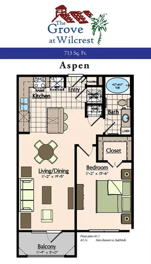 The Grove at Wilcrest Houston Apartment Floor Plan 1