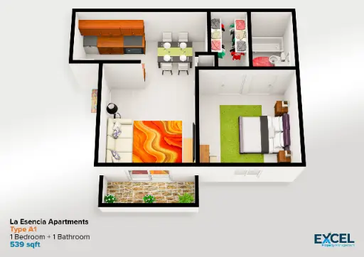 La Esencia Apartments Houston Floor Plan 1