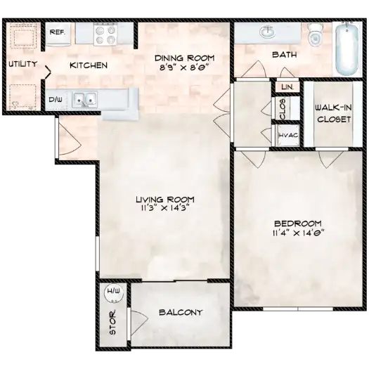 Riverwalk Apartment Floorplan 1