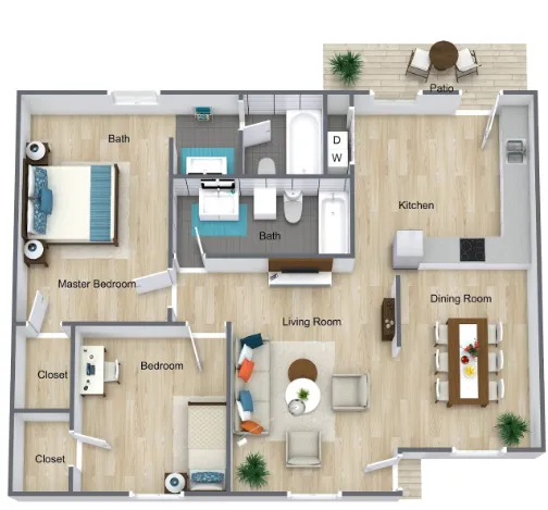 Falls of Beechnut Apartments Houston Floor Plan 5