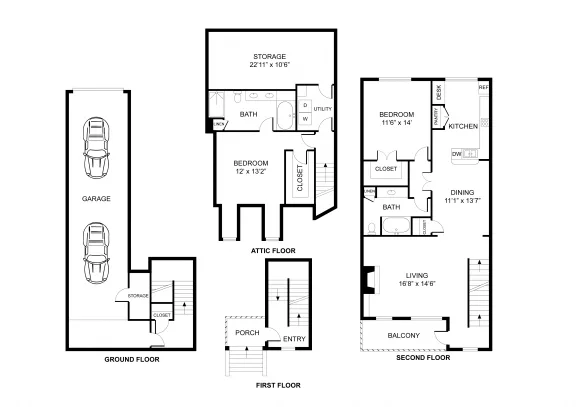 The Caruth Premier Townhome Apartments Dallas Floor Plan 9