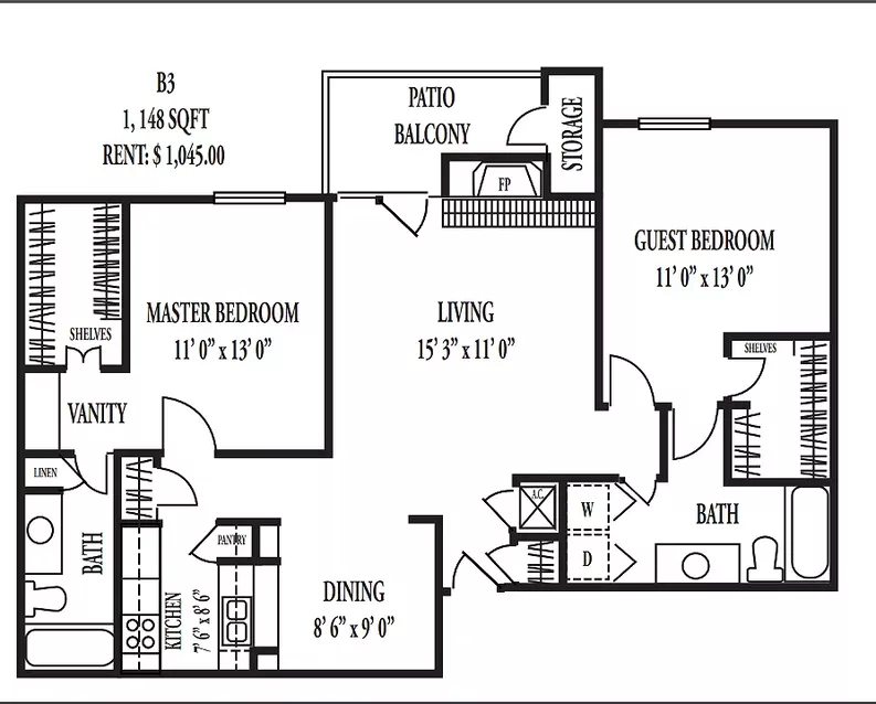 Post Oak Crossing Apartments Sherman Floorplan 8