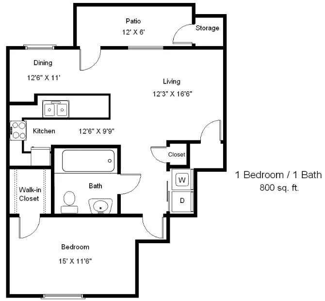 Hickory Manor 62+ Apartments DeSoto Floorplan 1