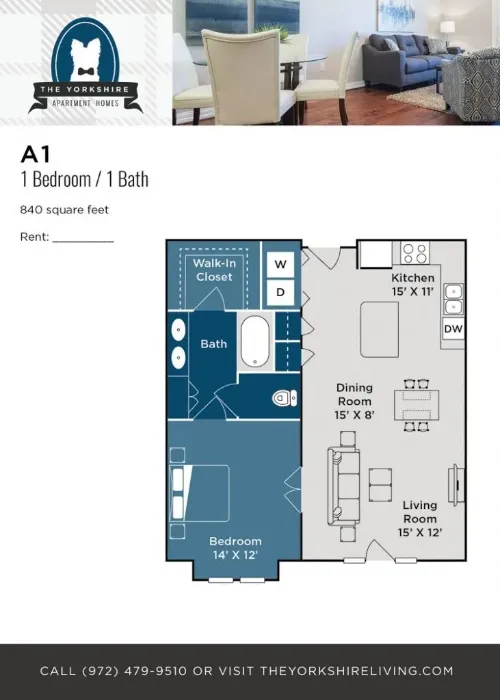 The Yorkshire Apartment Homes Richardson FloorPlan 1