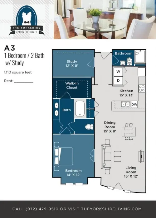 The Yorkshire Apartment Homes Richardson FloorPlan 3