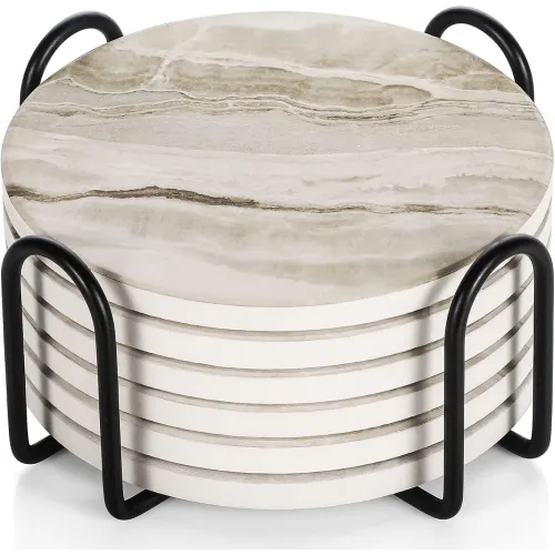 Stone Coaster Set with Holder