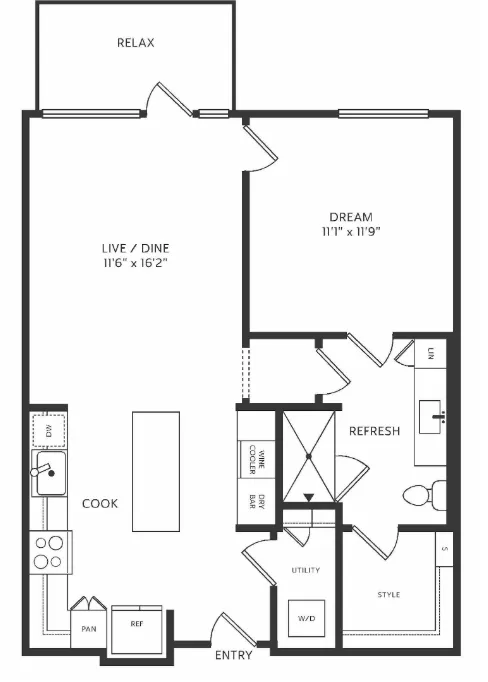 The Crescent Residences Fort Worth Apartment Floorplan 1