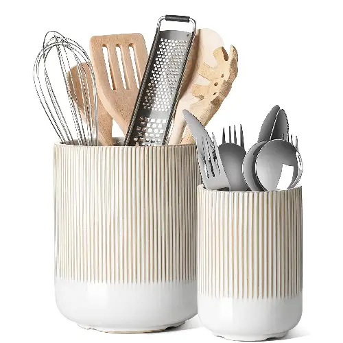 Ceramic Matte Stoneware Utensil Holder Organic Modern Kitchen