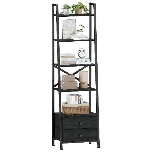 Furologee 5-Tier Ladder Shelf with 2 Drawers for Organic Modern Bathroom