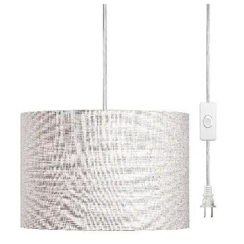 Plug-In Industrial Pendant Light with Linen Shade