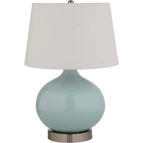 Stone & Beam Round Ceramic Table Lamp With Light Bulb and White Shade