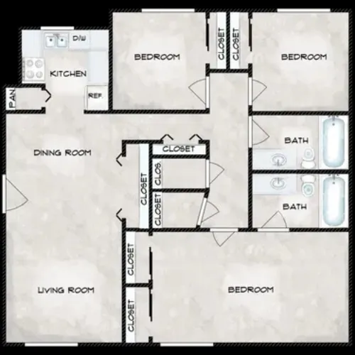 Lubbock Lakeway Apartments floor plan 3