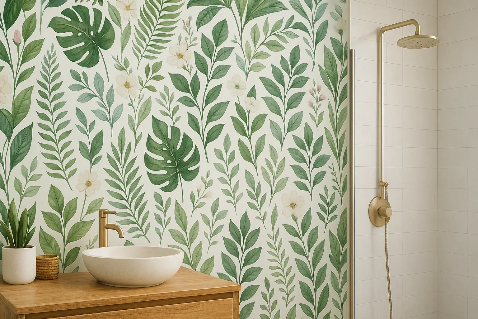 Stylish Peel and Stick Botanical Wallpaper & Waterproof Bathroom Designs for Renters